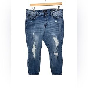 Judy Blue Ripped Cropped Jeans - Denim Blue